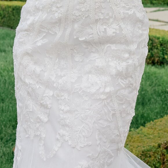 New Floral lace Embellished White Bridal Dress w/ Sweetheart Neck NX JE1014L - Picture 6 of 11